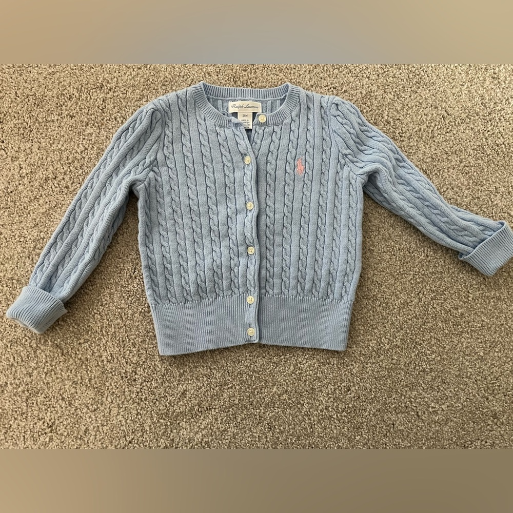 Ralph Lauren 24M light blue cable knit cardigan sweater
